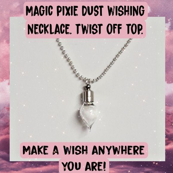 PIXIE WISH NECKLACE twist off tear drop glass bottle WITH wish charm ✨️Handmade - Picture 2 of 11